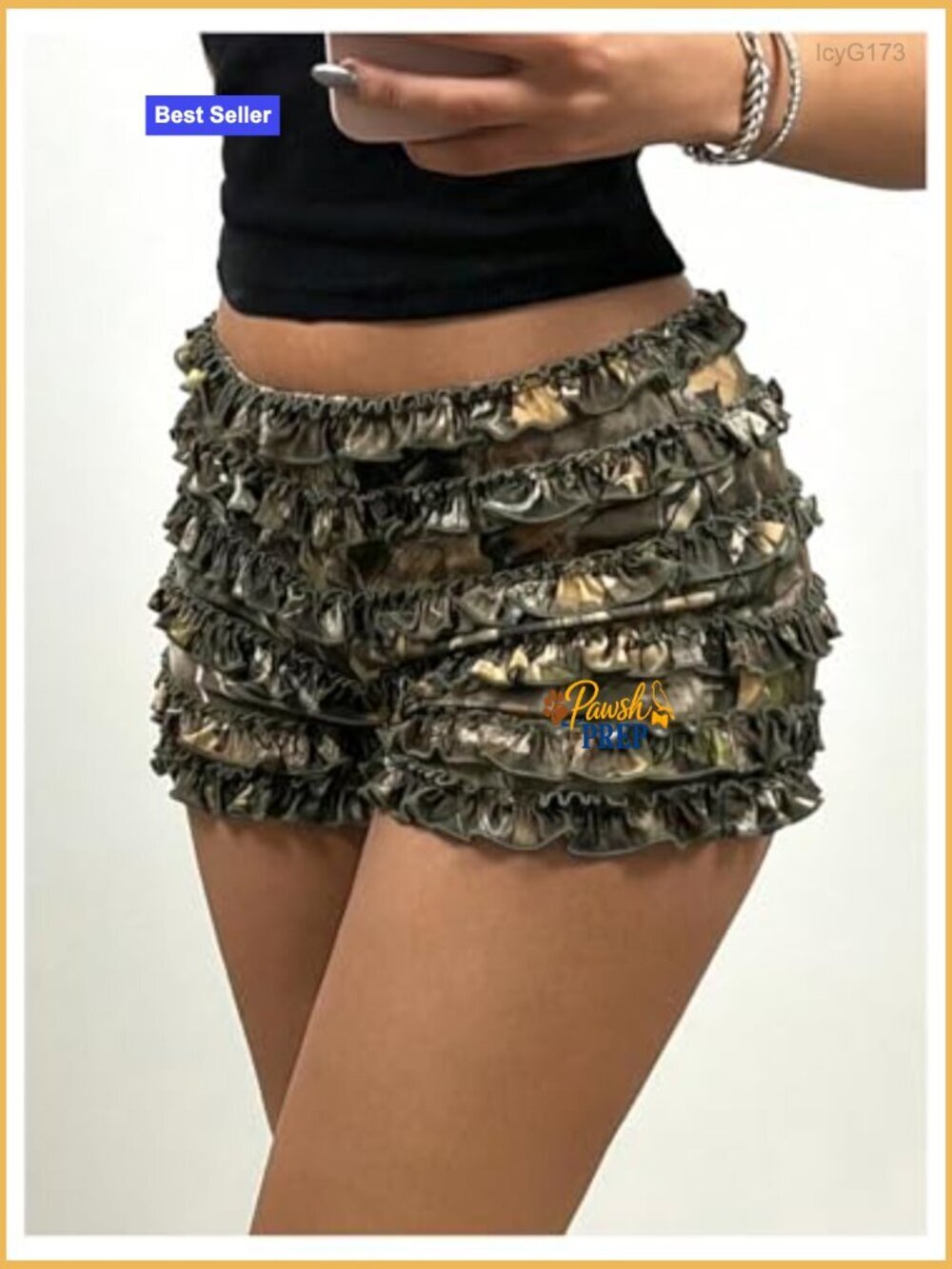 Camo Booty Shorts Low Rise Layered Ruffle Mini Y2k Rave - Picture 4 of 7